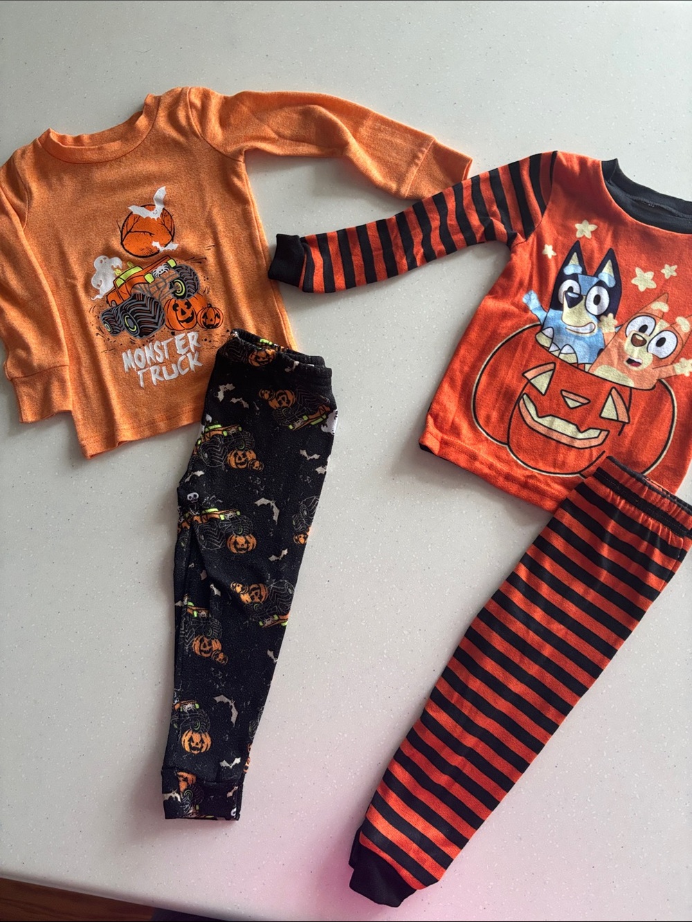 Toddler Orange Pumpkin Kids Halloween Pajama Set -2 pairs